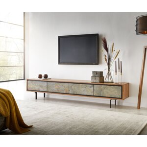 TV stolík Juwelo 200 cm prírodná akácia s kamennou dyhou 4 dvierka