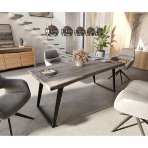 Hranatý jedálenský stôl 180x90 XL akácia platina kov uhlový