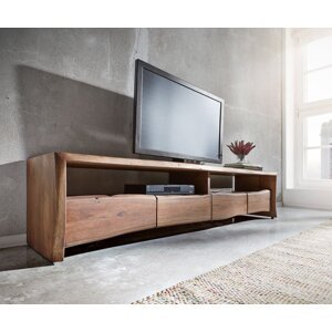 TV stolík Live Edge 190 cm akáciová hnedá 4 zásuvky 2 priehradky