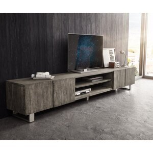 TV stolík Live Edge 300 cm akácia platina 4 dvierka 2 priehradky