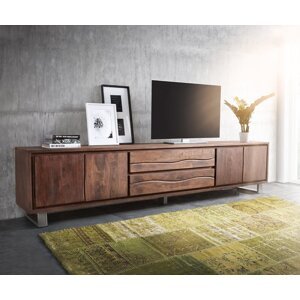 TV stolík Live Edge 300 cm akáciová hnedá 4 dvierka 2 zásuvky