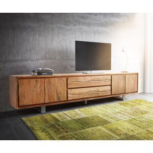 TV stolík Live Edge 300 cm akácia prírodná 4 dvierka 2 zásuvky