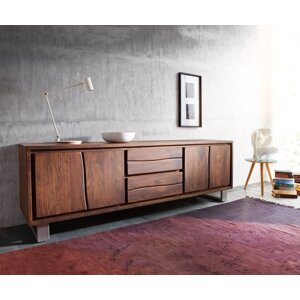 TV stolík Live Edge 200 cm akáciová hnedá 4 dvierka 2 zásuvky