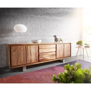 TV stolík Live Edge 200 cm akácia prírodná 4 dvierka 2 zásuvky