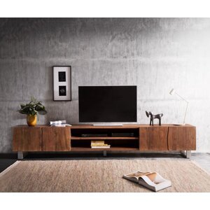 TV stolík Live Edge 300 cm akáciová hnedá 4 dvierka 2 priehradky