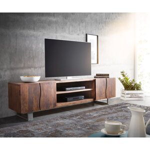 TV stolík Live Edge 200 cm akáciová hnedá 4 dvierka 2 priehradky