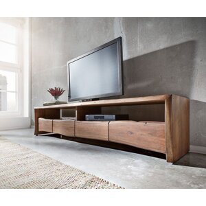 TV stolík Live Edge 230 cm akáciová hnedá 4 zásuvky