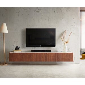 TV stolík Secara 220 cm akáciová hnedá 4 dvierka mramorový záves