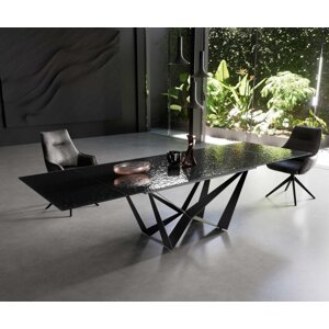 Jedálenský stôl Edge 200-300x100 Reliéfne sklo dymovo čierne 3D dizajn