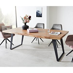 Jedálenský stôl Edge 200x100 XL akácia prírodný kovový hranatý