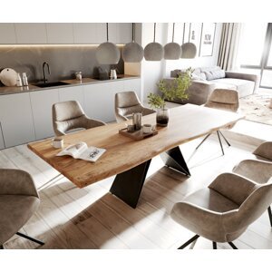 Jedálenský stôl Edge 260x100 prírodná agátová podnož v tvare V plochá
