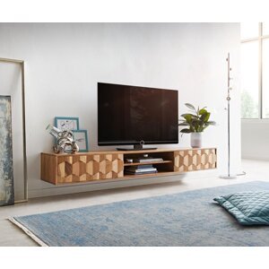 TV stolík Fevo 200 cm akácia prírodná 2 dvierka závesné