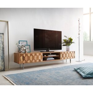 TV stolík Fevo 200 cm akácia prírodná 2 dvierka podstavec v tvare L