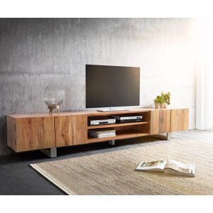 TV stolík Live Edge 300 cm prírodná akácia 4 dvierka 2 priehradky