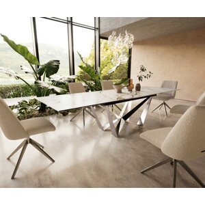 Jedálenský stôl Edge 200-300x100 keramický Calacatta Luxe biely