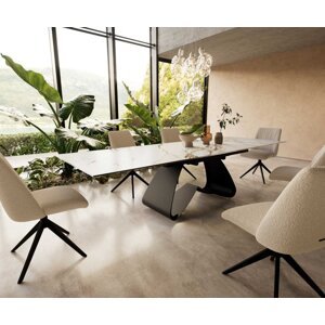 Jedálenský stôl Edge 200-300x100 keramický Calacatta Luxe bielo-zlatý