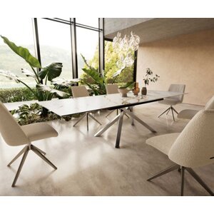 Jedálenský stôl Edge 200-300x100 keramický Calacatta Luxe bielo-zlato