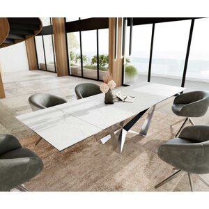 Jedálenský stôl 200-300x100 keramický Laminam®Statuarietto Biela