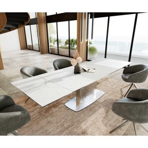 Jedálenský stôl Edge 200-300x100 keramický Laminam®Statuarietto biely