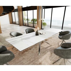 Jedálenský stôl Edge 200-300x100 keramický Laminam®Statuarietto biely