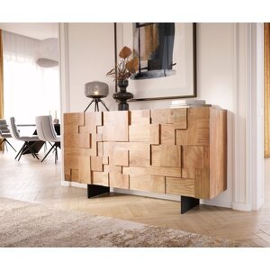Komoda Puzzle 145 cm prírodná akáciová základňa kov čierna