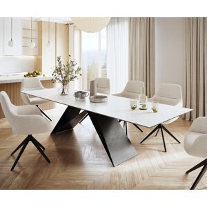 Jedálenský stôl Edge 300x100cm Laminam® keramika biela podnož v tvare
