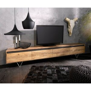TV stolík Stonegrace 240 cm akáciová prírodná bridlica 4 dvierka