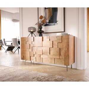 Komoda Puzzle 145 cm prírodná akácia šikmé dno nerezová oceľ
