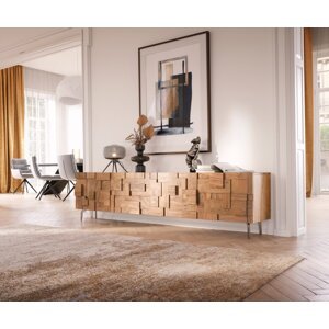 TV stolík Puzzle 220 cm prírodná akácia 4 dvierka šikmá podstava