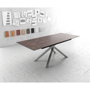 Jedálenský stôl Edge 180/220x90 cm sklenený vintage hnedý krížová