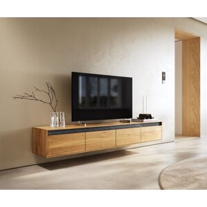 TV stolík Stonegrace 200 cm prírodný dub bridlicový 4 zásuvky nástenný