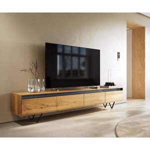 TV stolík Stonegrace 240 cm prírodný dub 4 dvierka podstavec v tvare