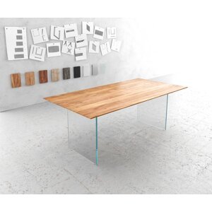 Jedálenský stôl Edge 200x100 cm prírodná akáciová sklenená podnož