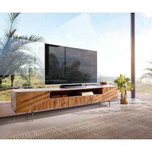 TV stolík Bahan 220 cm mango teak 2 dvierka 2 zásuvky 1 priehradka