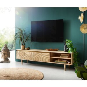 TV stolík Budaya mango prírodný 175 cm 2 dvierka 2 priehradky okrúhla