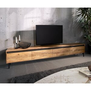 TV stolík Stonegrace 240 cm prírodná akácia 4 dvierka podstavec oválny