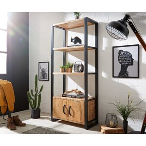 Regál Crompton 80x185 cm prírodné mango 3 priehradky 2 dvierka kov