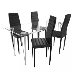 Jedálenský set 4+1 umelá koža / kov / sklo Dekorhome Černá