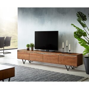 TV stolík Stonegrace 220 cm Akácia hnedá nepravidelný okraj 4 dvierka