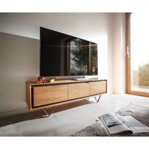 TV stolík Stonegrace 145 cm akácia prírodná 3 dvierka kamenné drevo