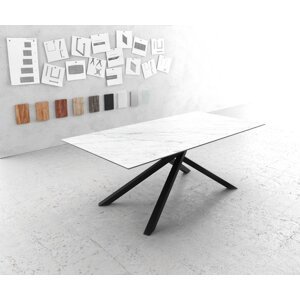 Jedálenský stôl Edge 200x100cm Laminam® keramika biela krížová podnož