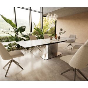 Jedálenský stôl Edge 200-300x100 keramický Calacatta Luxe bielo-zlato