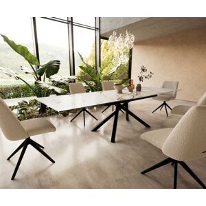 Jedálenský stôl Edge 200-300x100 keramický Calacatta Luxe bielo-zlato