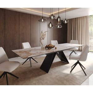 Jedálenský stôl Edge 200-300x100 keramický minas melange bielo-béžový