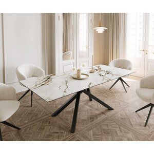 Jedálenský stôl Edge 180-220x100 keramický Calacatta Luxe bielo-zlato