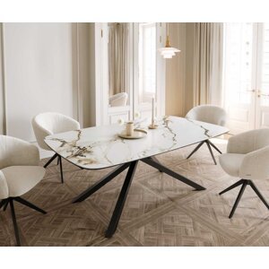 Jedálenský stôl Edge oválny 200x100 keramický Calacatta Luxe bielo