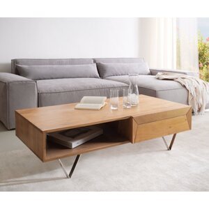 Konferenčný stolík Kayu 115x60x40 cm prírodná akácia 2 zásuvky