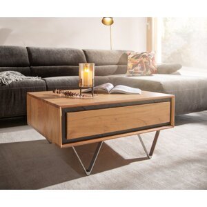 Konferenčný stolík Stonegrace 80x60x40 cm prírodná akácia 2 zásuvky