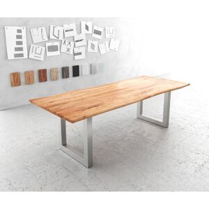 Jedálenský stôl Edge 240x100cm Akácia prírodná nerezová oceľ široký