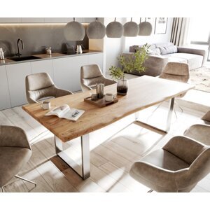 Jedálenský stôl Edge 240x100cm Akácia prírodná nerezová oceľ úzky